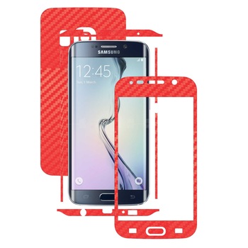 Samsung Galaxy S6 Edge - Folie Full Body Carbon Skinz,Husa tip Skin Protectie Totala, (Folie Rama Ecran + Folie Carcasa si Laterale),Carbon Rosu