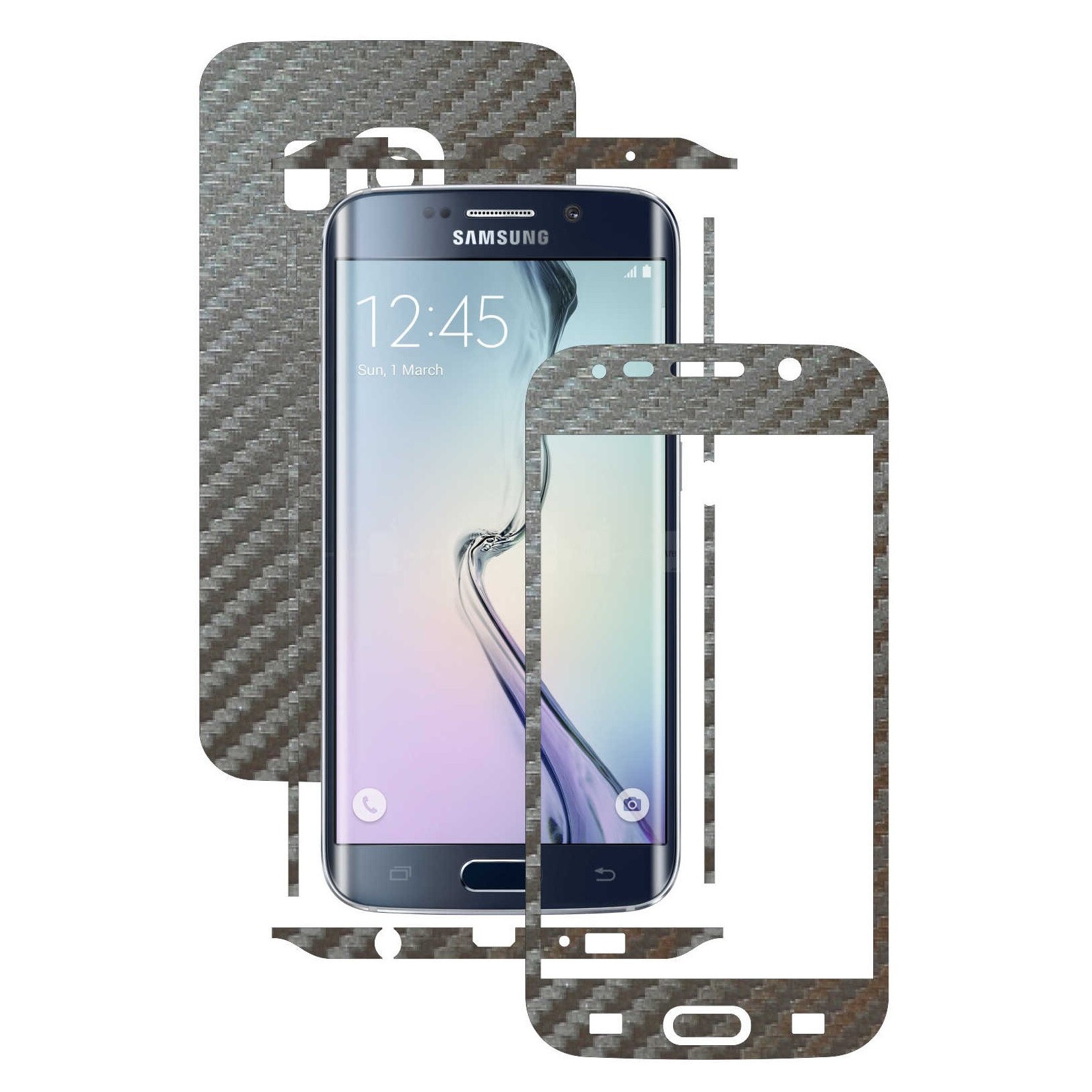 Samsung Galaxy S6 Edge - Folie Full Body Carbon Skinz,Husa tip Skin Protectie Totala, (Folie Rama Ecran + Folie Carcasa si Laterale),Carbon Gri Argintiu