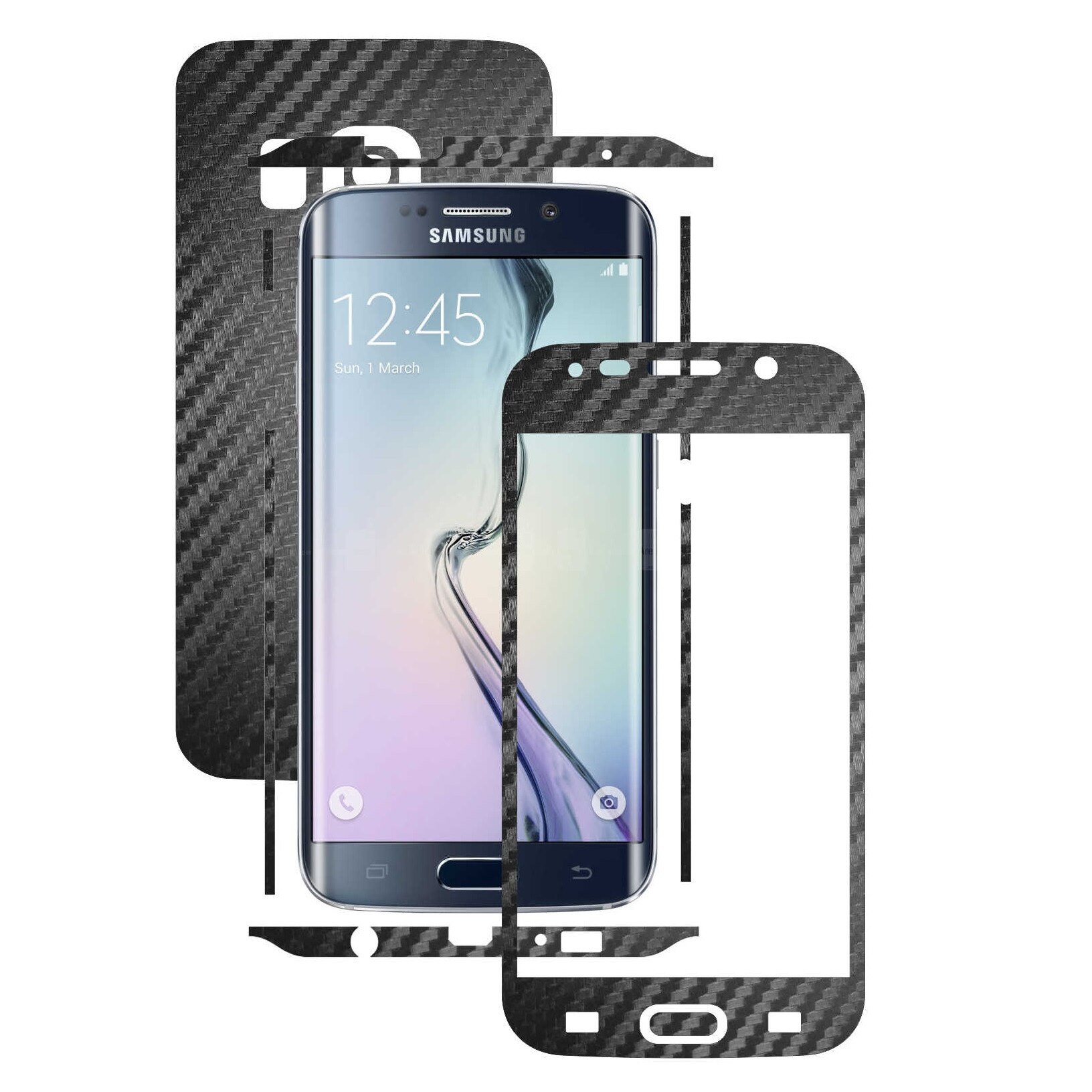 Samsung Galaxy S6 Edge - Folie Full Body Carbon Skinz,Husa tip Skin Protectie Totala, (Folie Rama Ecran + Folie Carcasa si Laterale),Carbon Negru