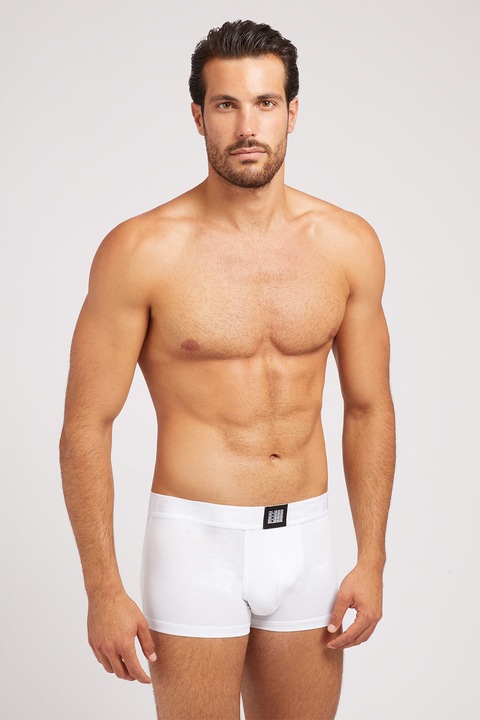 Guess, Set de boxeri cu banda logo in talie - 3 perechi, Alb/Albastru inchis