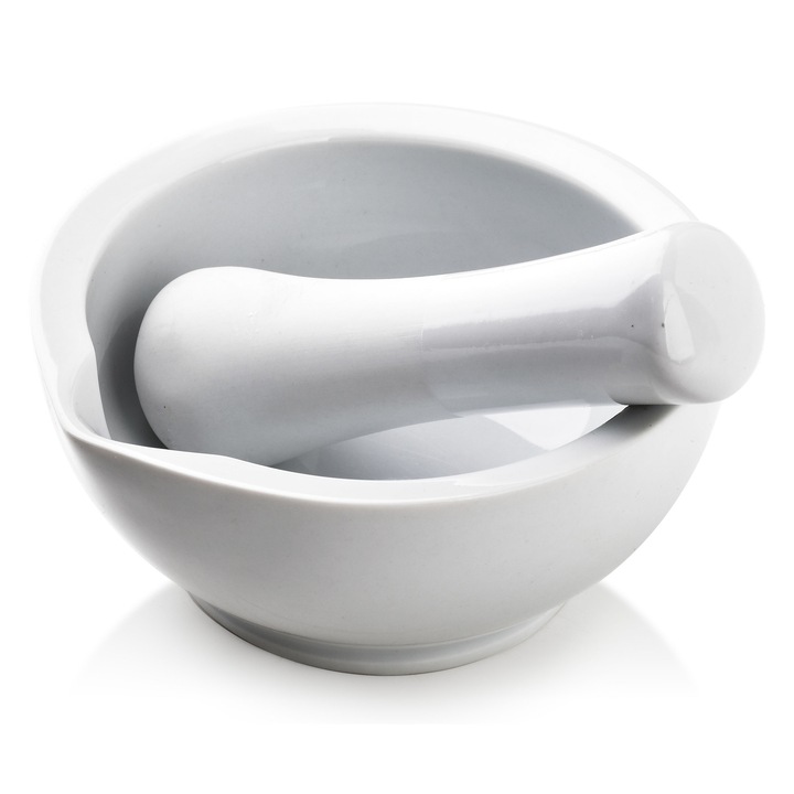 Mojar cu pistil, Mondex, Portelan, 14x6.5 cm, Alb