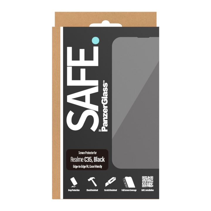 Стъклен протектор Safe за Realme C35, CaseFriendly, Черен