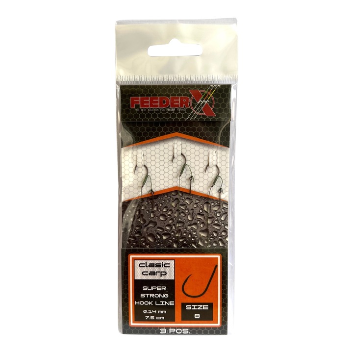 Set 3 Carlige legate FeederX Clasic Carp cu baitsting nr 8