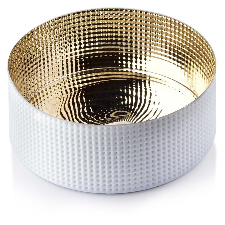 Bol din sticla, Mondex, 22.5x22.5cm, 600ml, Auriu/Alb