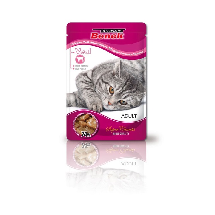 Hrana umeda pisici Super Benek, Adult, Vitel, 100g