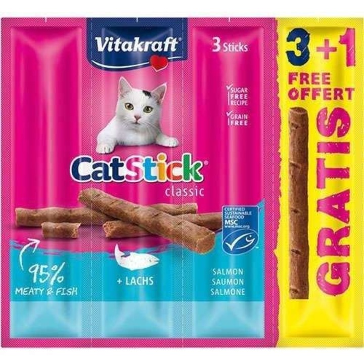 Recompense pentru pisici Vitakraft Cat Stick, Somon, 4x6 g