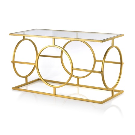 Masuta de cafea Mondex, Cadru din metal, Blat din sticla, Design modern, 80 x 35.5 x 45 cm, Auriu