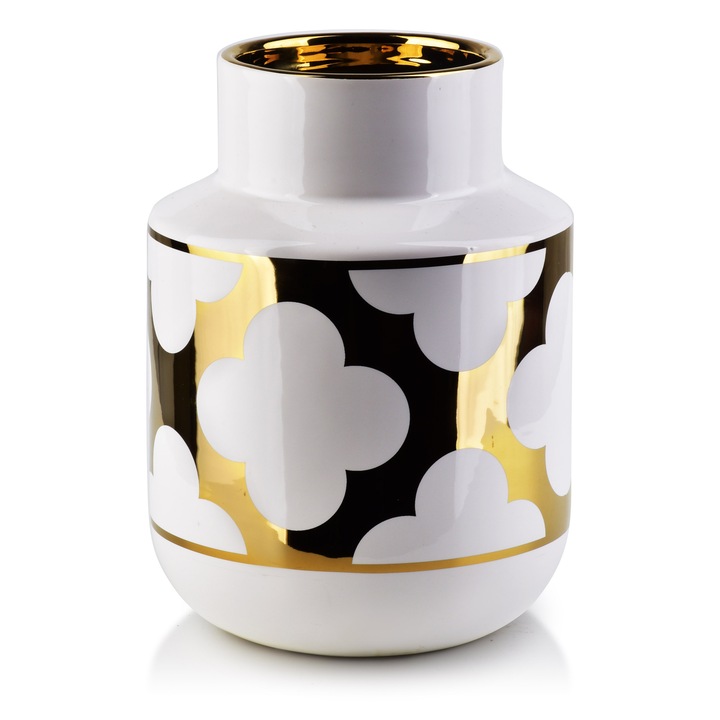 Vaza din ceramica decorativa, Mondex, 15x20cm, Alb/Auriu