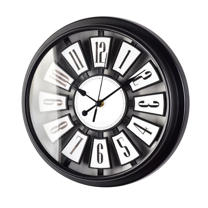 Mondex dekoratív falióra, műanyag, átmérő 30 cm, fekete/fehér