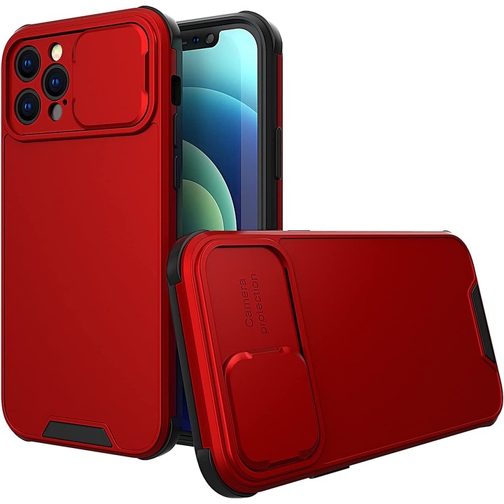 Кейс за Xiaomi Redmi 9T, Camera Slide Protector, Удароустойчив, Червен