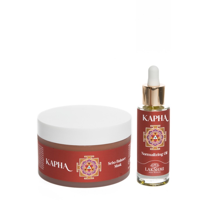 Set 2 produse cosmetice pentru ingrijirea tenului gras si cu impuritati 230ml, Lakshmi, eco-bio, masca facial si ulei facial normalizator