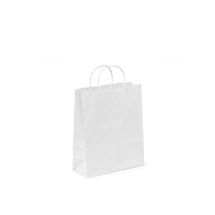 Set sacose din hartie albe cu maner rasucit, 100 buc, dimensiune 22x12x26 cm