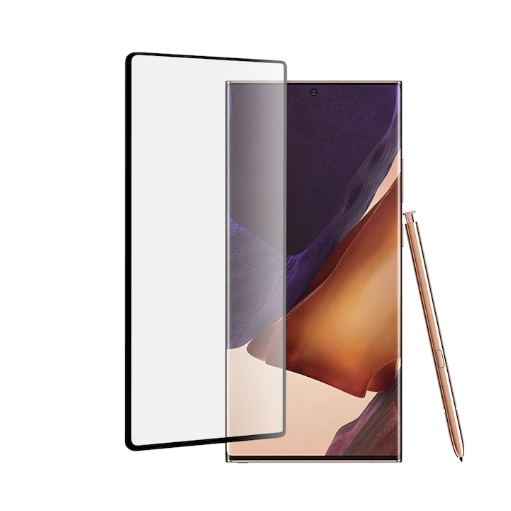 Защитно фолио, съвместимо със Samsung Galaxy Note 20 Ultra, цял екран 9H извито защитено стъкло, черно-прозрачно, KOF-BBL6009