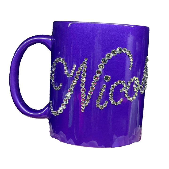 Cana personalizata cu cristale Nico mov, 325 ml