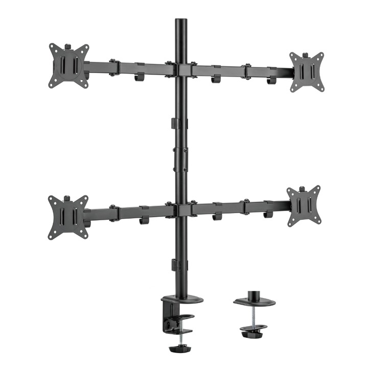 Стойка за 4 монитора, Монтаж на бюро, 17" - 32", Черна