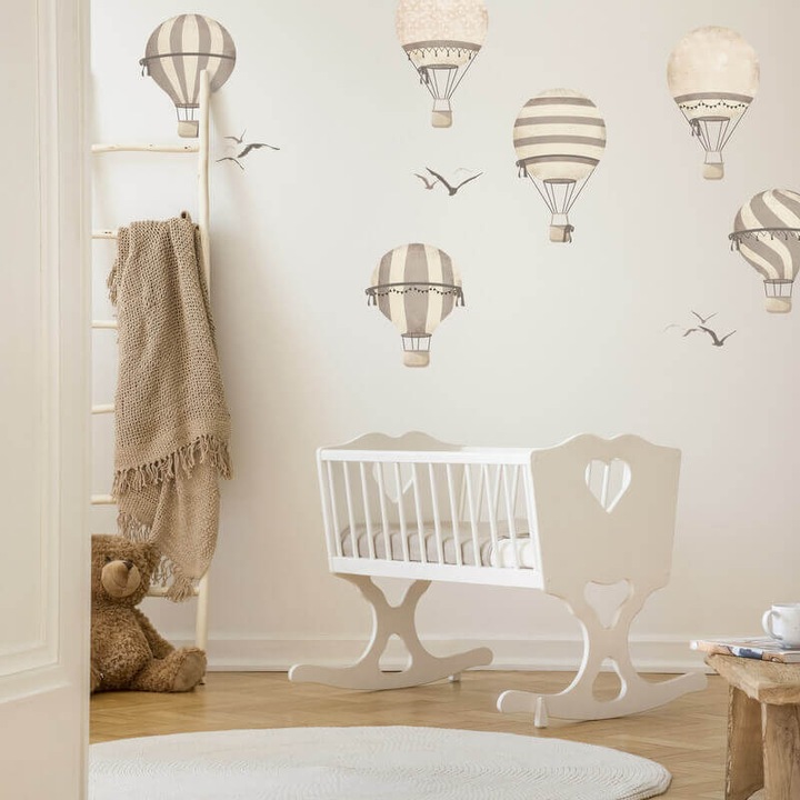 INSPIO Hőlégballon falmatrica gyerekszobába - Neutrális színű