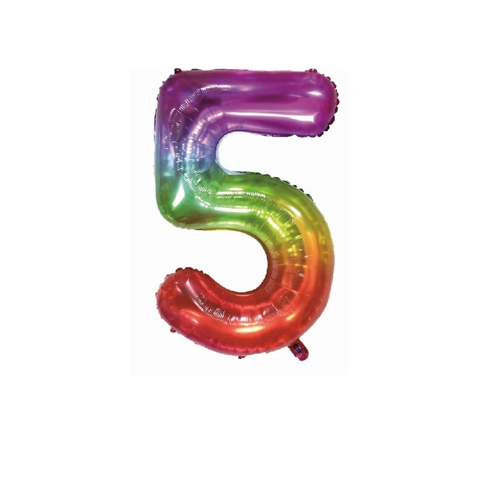 Балон метално фолио, цифра 5, 100 см, многоцветен