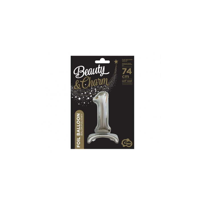 Стоящ фолиев балон във формата на цифра сребрист 74см Номер 1