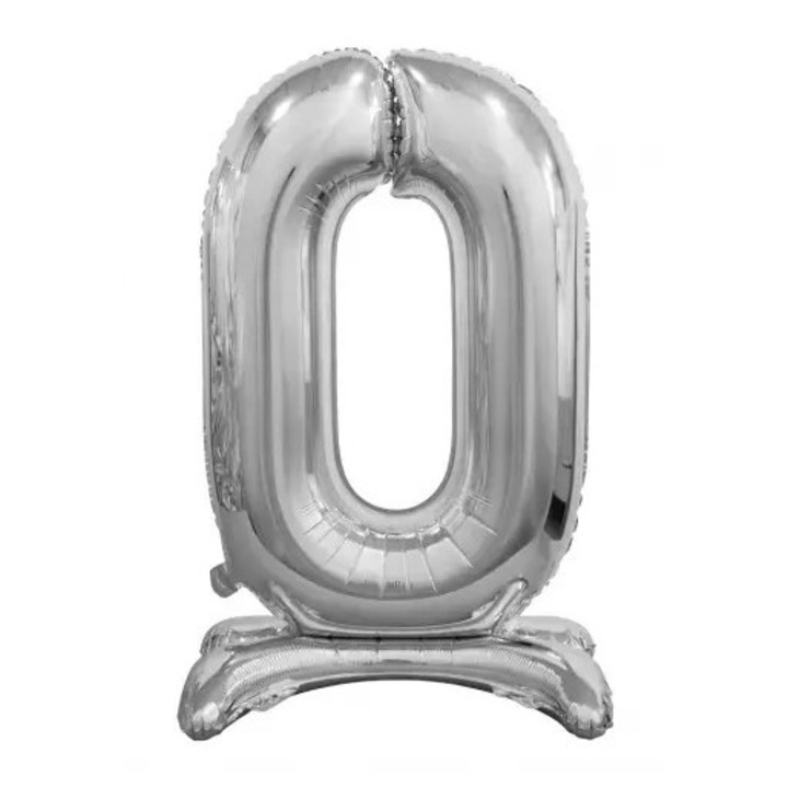 Фолиев балон, стойка, във формата на цифра, сребрист, 74 см, Номер 2