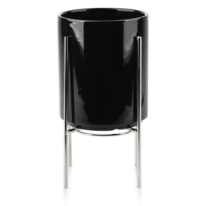 Ghiveci decorativ, Mondex, Ceramica, 15.5 cm, Negru