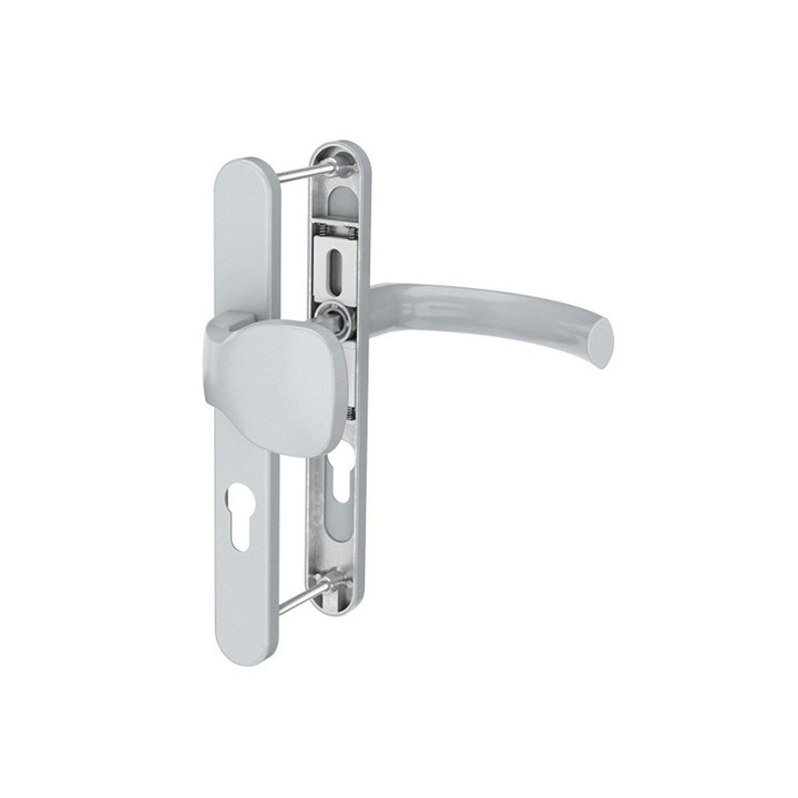 Maner usa termopan, Jowisz, exterior, 92 x 32 mm, buton fix, cu arc, material aluminiu, culoare argintiu