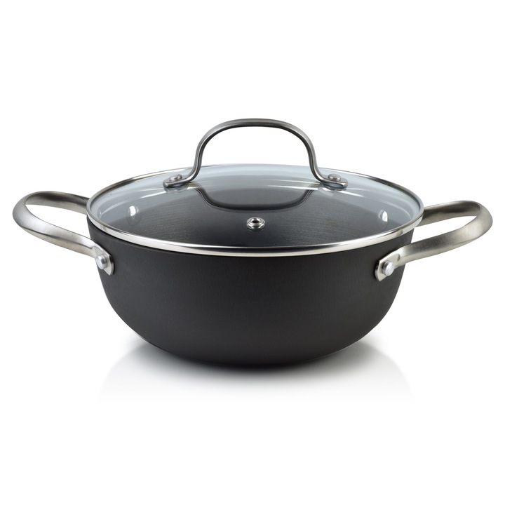 Oala cu capac Mondex PAK Choi, Fonta, Capac din sticla, 1,9 l, 20 x 30 x 8.5 cm, Negru