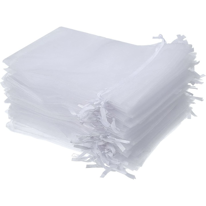 OEM zacskó készlet, 100 db, Organza, 10x12cm, fehér