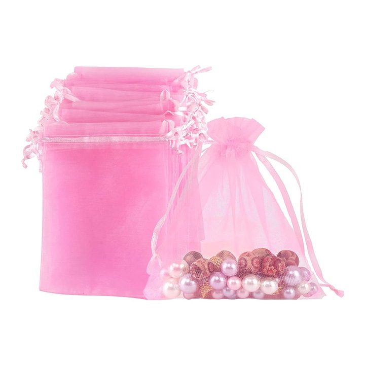 Set 100 saculeti, Senmase, Organza, 10x12cm, Roz