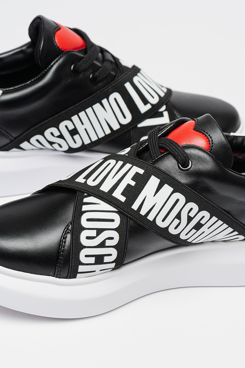 momizo☺︎︎ Love Moschino, Pantofi sport din piele cu benzi logo elastice