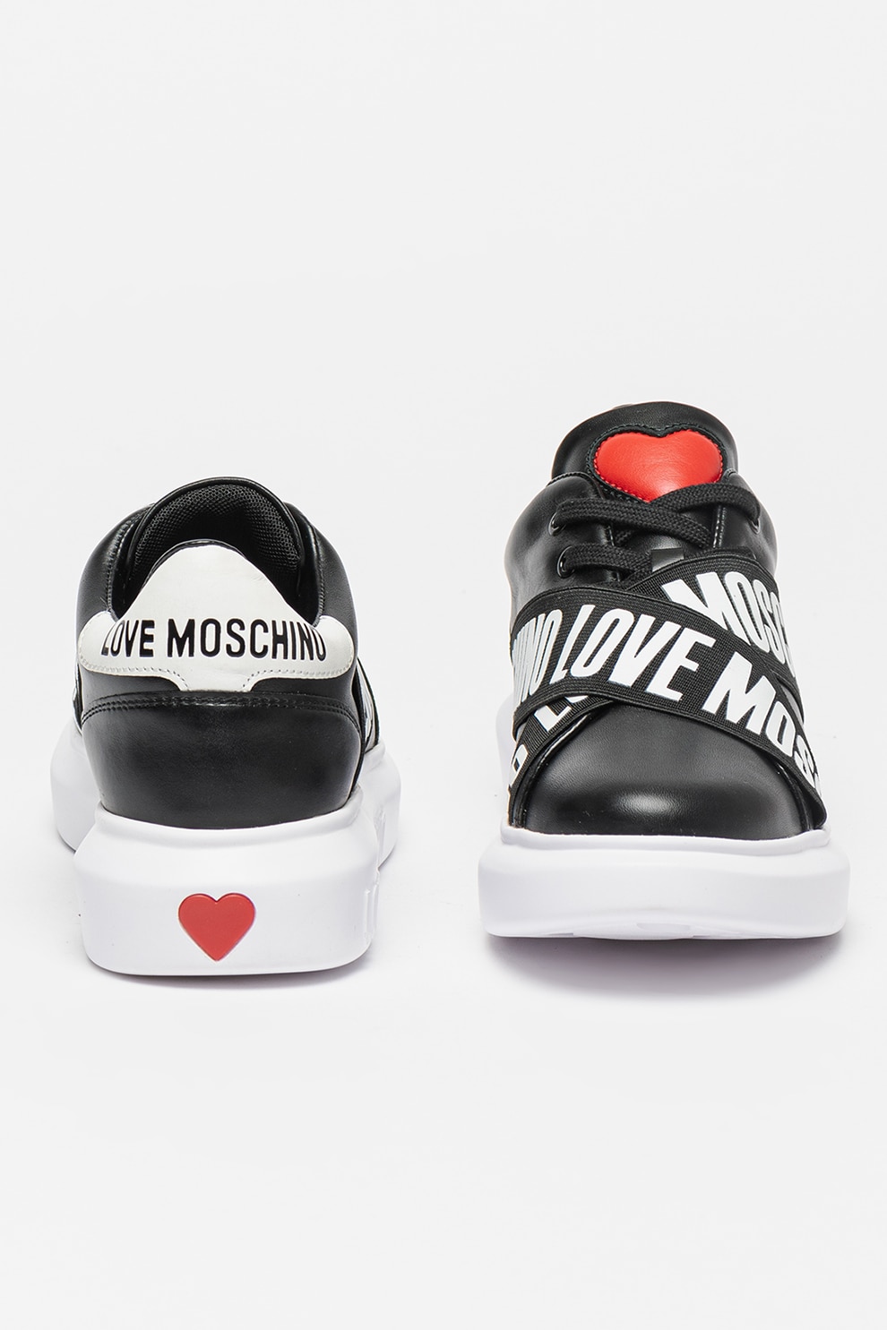Love Moschino, Pantofi sport din piele cu benzi logo elastice