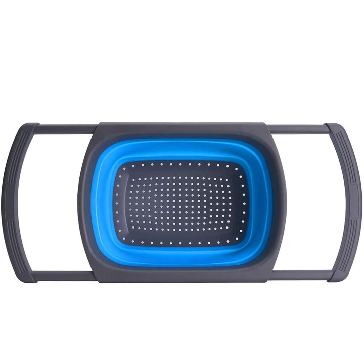 Strecuratoare pliabila pentru chiuveta din silicon, Callatis, SomProduct, Albastru / Gri inchis