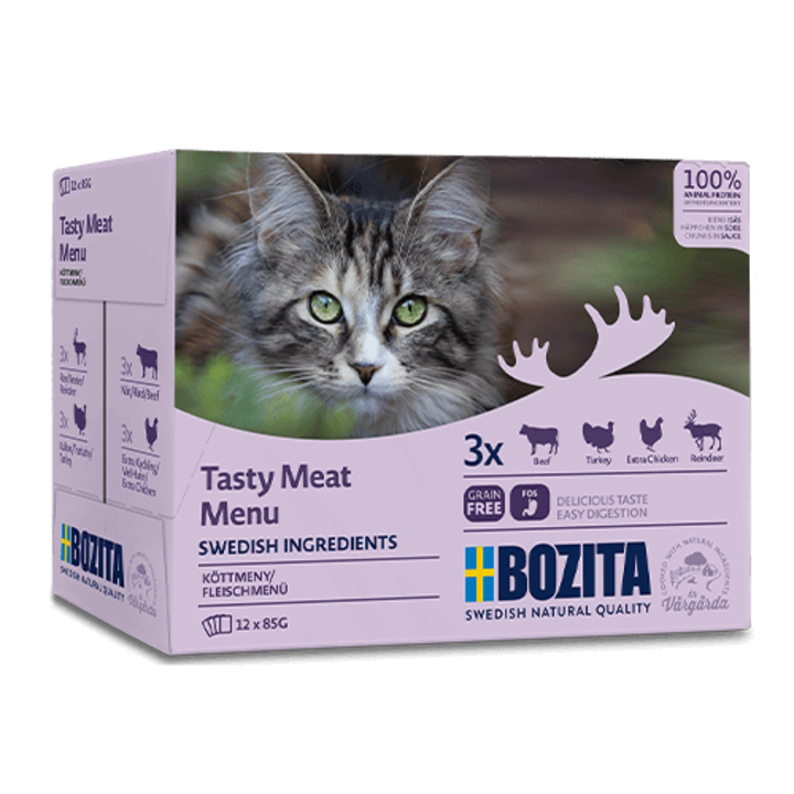 Hrana umeda pentru pisici, Bozita, Vita/Curcan/Pui/Ren, 12x85 g