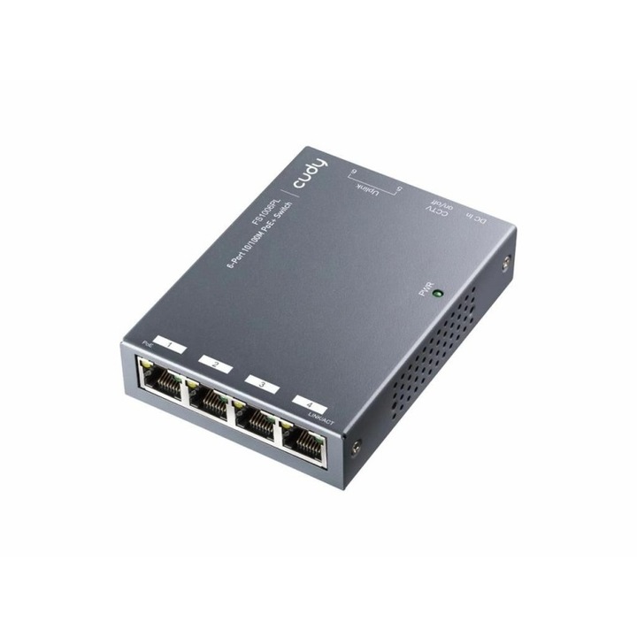 Switch 6 porturi poe, 2 porturi uplink, 10/100mbps, fs1006pl cudy