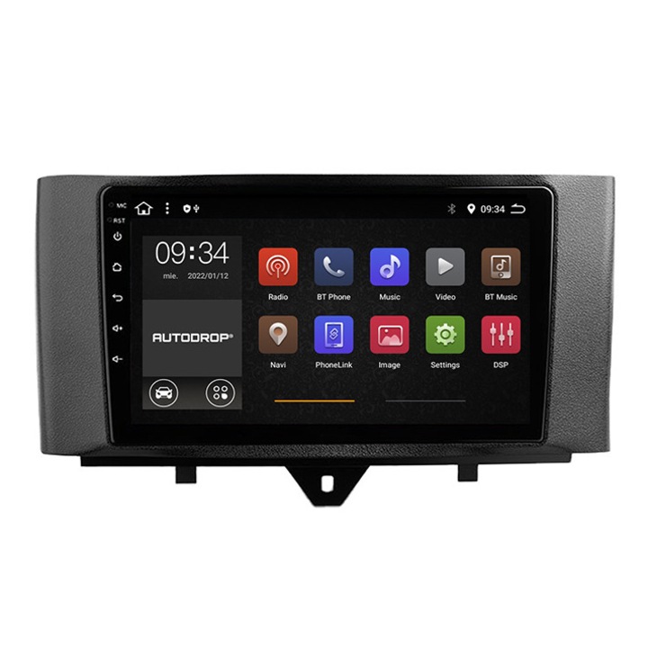 AutoDrop navigáció, Smart For Two (2010-2015), Android 10, négymagos, 2 GB RAM és 32 GB ROM, 9 hüvelykes - AD-BGESF2E
