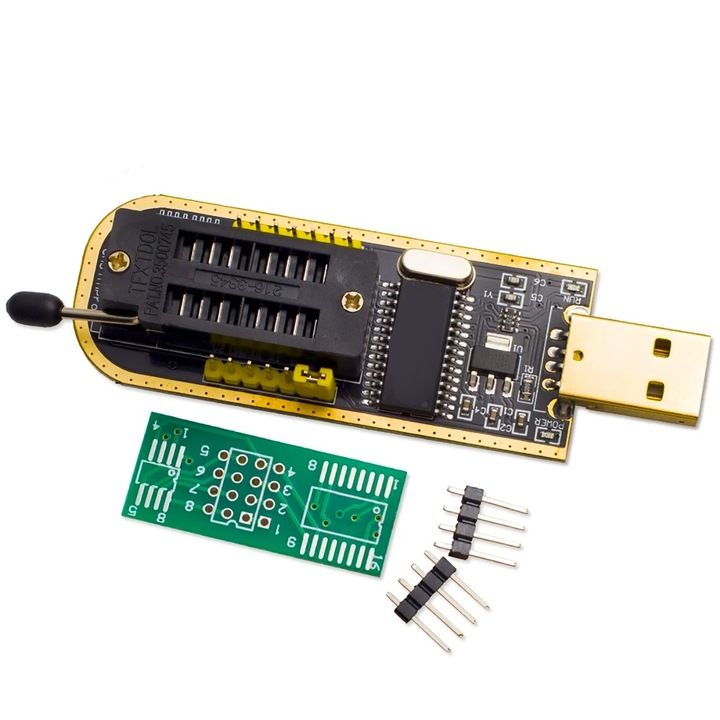 USB програматор, за SPI флаш памет, EEPROM памет, ZIF-16 прецизна стойка с лост, многоцветен