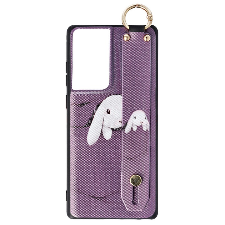 Crossbody mintás telefontok Samsung Galaxy S21 Ultra-hoz, Fonix Commando, grafikus nyomtatás, levehető textillánc, lila