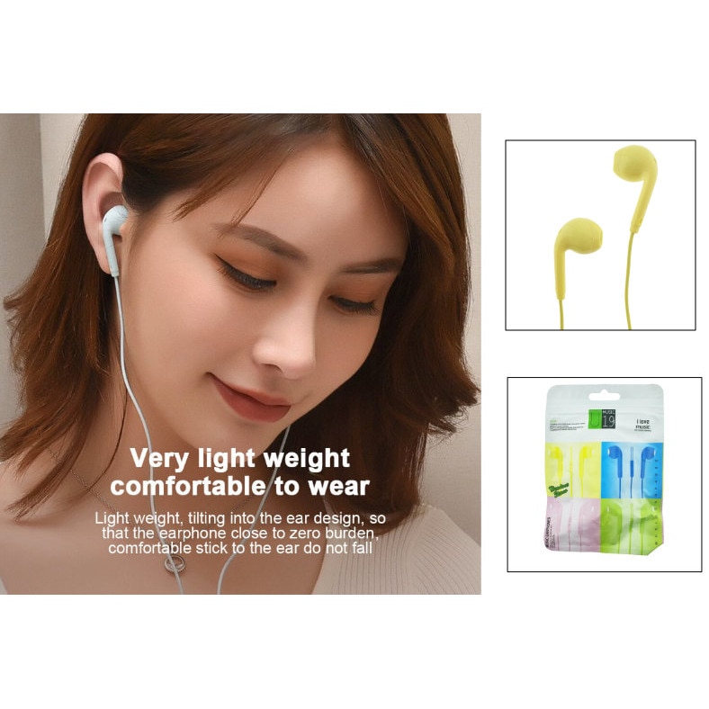 Casti in-ear cu microfon, U19-Y, conector jack 3.5mm, control pe fir, lungime cablu 100 cm, galbene Galben