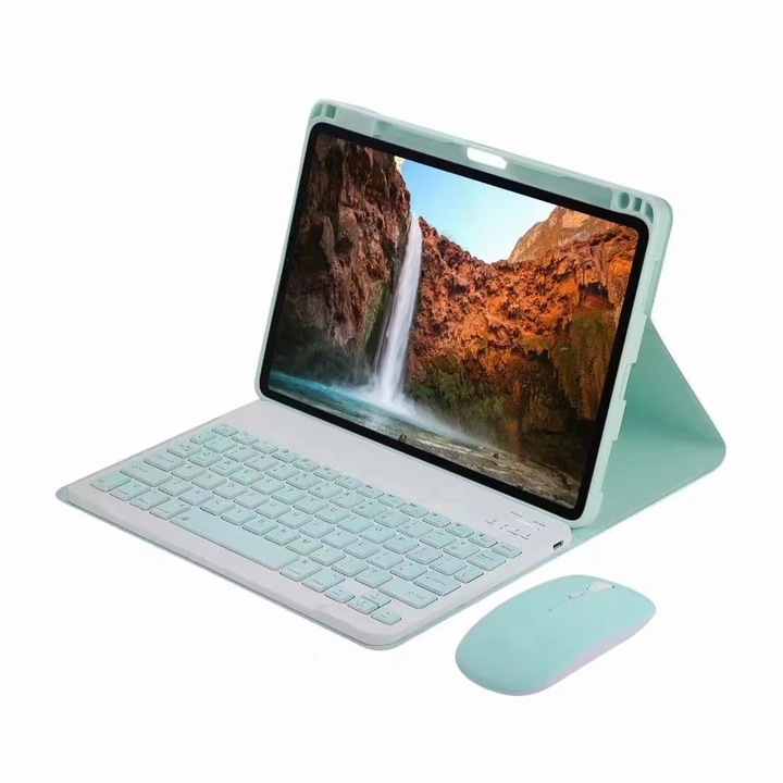 Калъф Sigloo, Безжична клавиатура, Мишка, Bluetooth, Светлозелен, Съвместим с таблет Samsung Galaxy Tab A8 10.5" X200 / X205