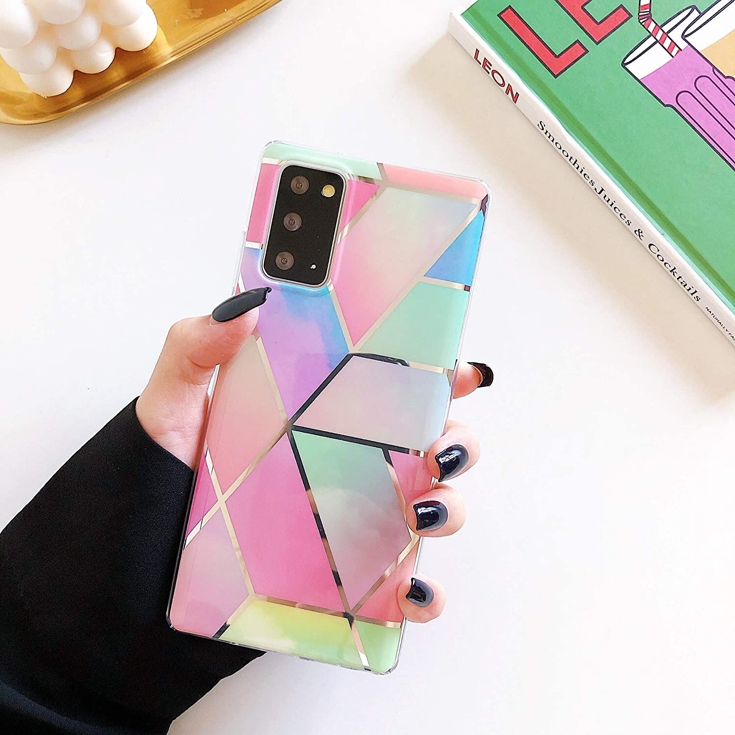 Husa protectie compatibila cu Samsung Galaxy S21 Ultra Soft IMD TPU Marble Geometric Roz