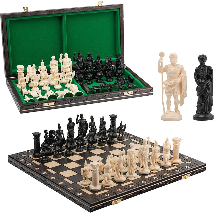 Joc de sah Master of Chess, Pliabil, Lemn/Plastic, 40 cm, Negru/Alb