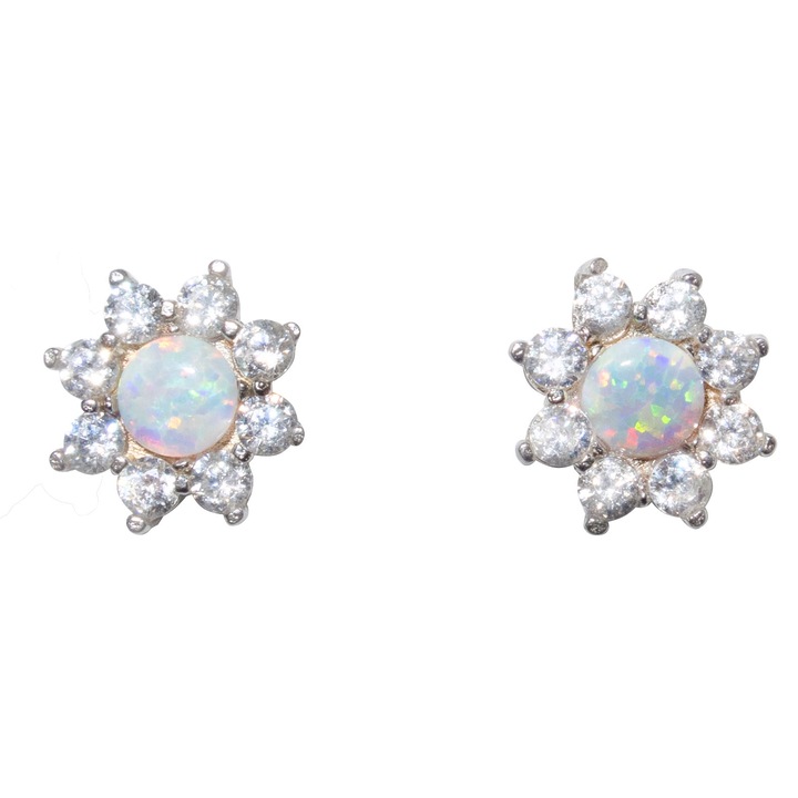 Cercei Silver Berry, Sun Flower, Opal Alb, din Argint
