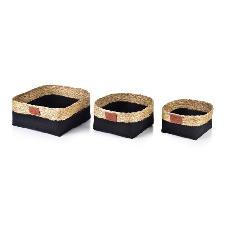 Set 3 cosulete pentru depozitare Mondex, Pasla, 28 x 12 cm/ 24 x 11 cm/ 19 x 10 cm, Negru / Bej