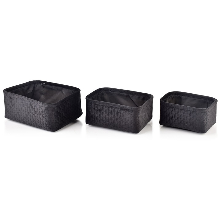 Set 3 cosulete pentru depozitare Mondex, Material textil, Marimi diverse, Negru