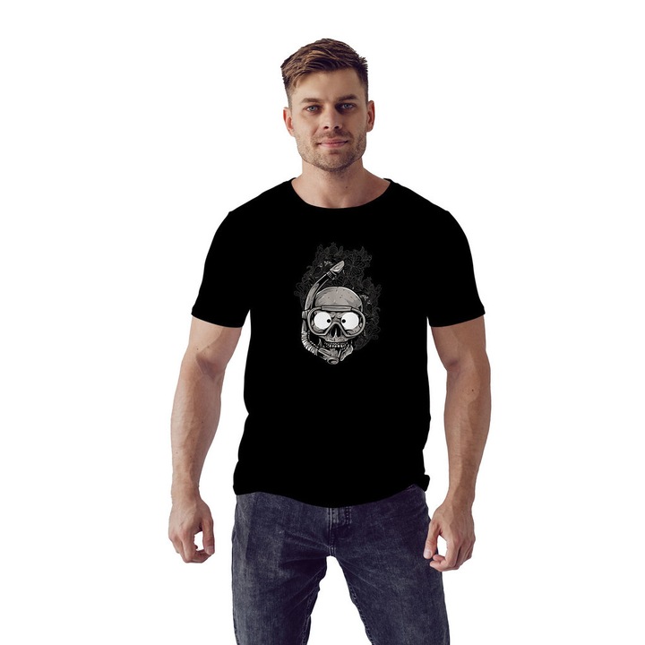 Tricou Barbat Personalizat "Diver skull in scuba mask" OKTANE® Negru L