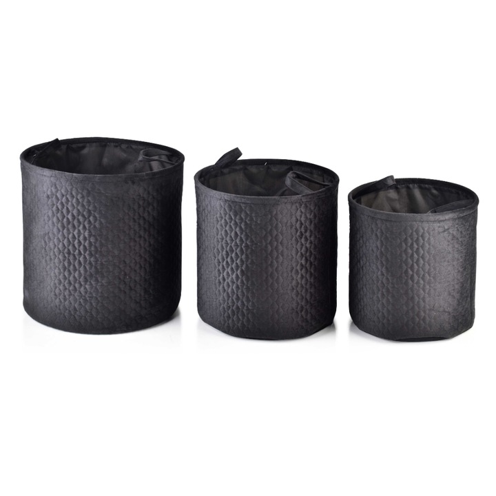 Mondex 3 darabos tárolókosár készlet, Textil anyag, 38 / 34 / 30 cm, Fekete