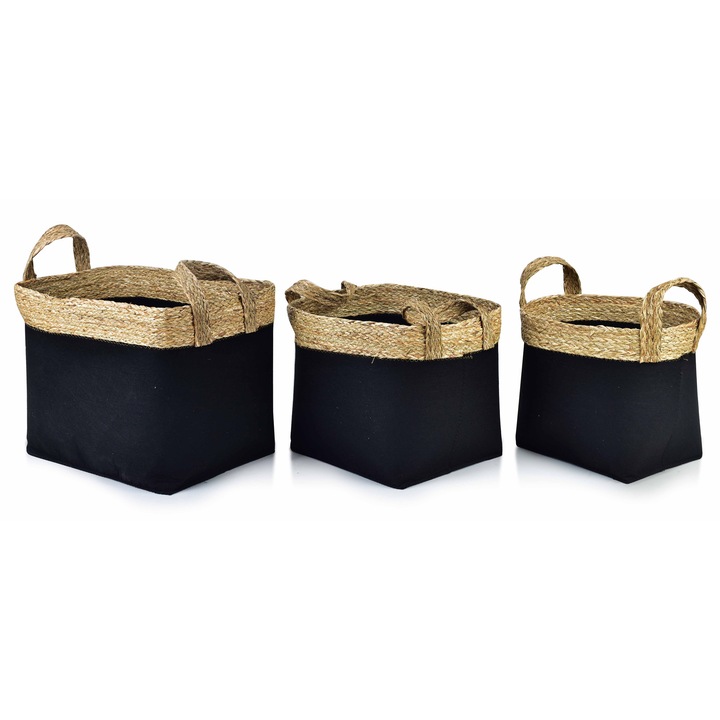 Set 3 cosulete pentru depozitare Mondex, Pasla, Marimi diverse, Negru / Bej