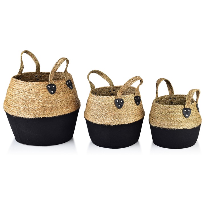 Set 3 cosulete pentru depozitare Mondex, Pasla, Marimi diverse, Negru / Bej