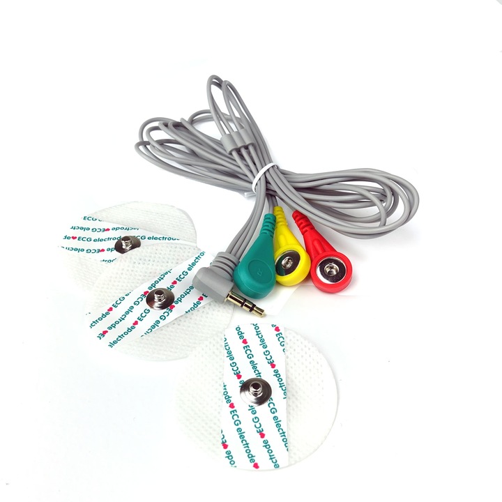 Set 3 electrozi, ECG, Pe cablu, Pentru AD8232, Conector Jack, 1 m, Multicolor