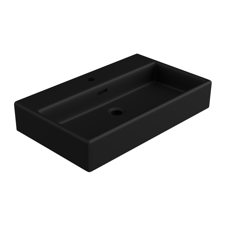 Lavoar Celesta Urban 70, 70 x 41 x 14 cm, montaj pe blat, orificiu baterie ceramica, negru mat