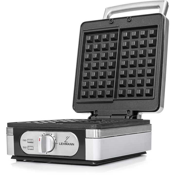 Aparat pentru preparat vafe/gofre Lehmann Goffer, 1400W, controlul temperaturii, Negru/Inox